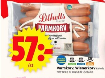 ICA Supermarket Varmkorv, Wienerkorv Lithells. 750-900 g. erbjuda