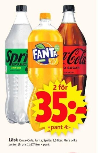 ICA Supermarket Läsk Coca-Cola, Fanta, Sprite. 1,5 liter. erbjuda