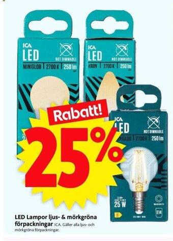 ICA Supermarket LED Lampor ljus- & mörkgröna förpackningar ICA erbjuda