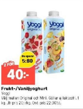 Coop Extra Frukt-/Vaniljyoghurt Yoggi erbjuda