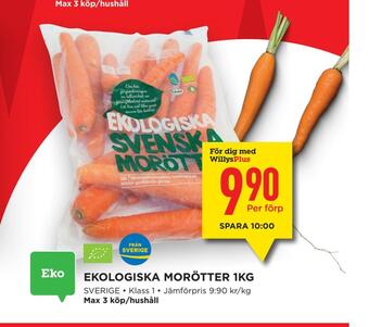 Willys Ekologiska morötter 1kg erbjuda