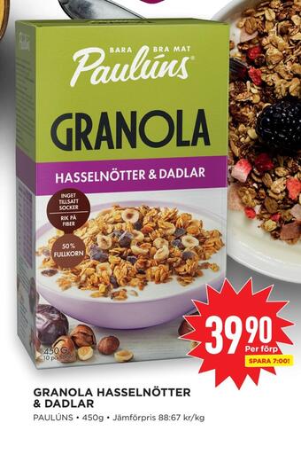 Willys Granola hasselnötter & dadlar erbjuda