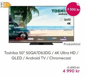 Webhallen Toshiba 50" 50QA7D63DG / 4K Ultra HD/ QLED / Android TV / Chromecast erbjuda