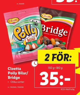 Lidl Cloetta polly bilar/ bridge erbjuda