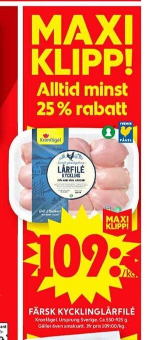 ICA Maxi Kronfågel kycklinglårfile erbjuda