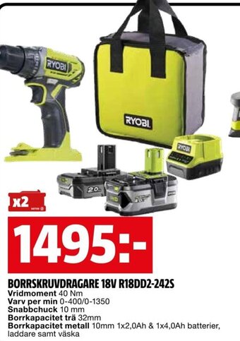 Bauhaus RYOBI BORRSKRUVDRAGARE 18V R18DD2-242S erbjuda
