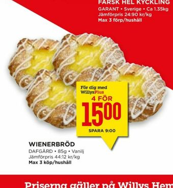 Willys Hemma Dafgårds Butiksbakat kaffebröd erbjuda