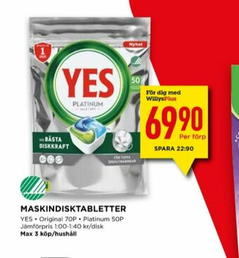 Willys Yes Diskmaskintabs erbjuda