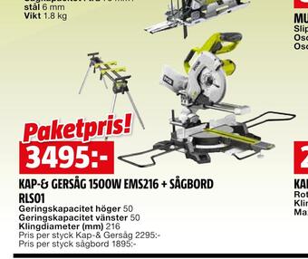Bauhaus Kap-& gersåg 1500w ems216 + sågbord rls01 erbjuda