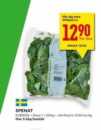 Willys Hemma Spenat erbjuda
