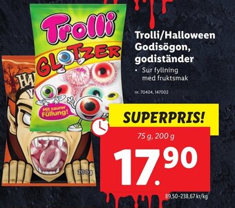Lidl Trolli/Halloween Godisögon, godiständer erbjuda