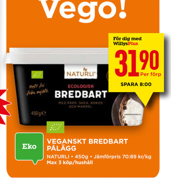 Willys Veganskt bredbart pålägg erbjuda
