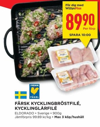 Willys FÄRSK KYCKLINGBRÖSTFILÉ, KYCKLINGLÅRFILÉ erbjuda