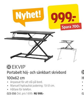 Portabelt höj- och sänkbart skrivbord 100x62 cm