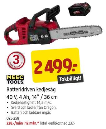 Jula Batteridriven kedjesåg 40 v, 4 ah, 14 / 36 cm erbjuda