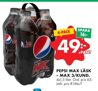 ÖoB Pepsi max läsk - max 3/kund erbjuda