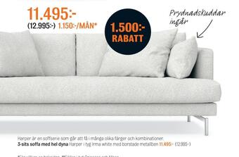 Mio 3-sits soffa med hel dyna erbjuda