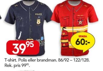 Bo Ohlsson T-shirt. Polis eller brandman. 86/92-122/128 erbjuda