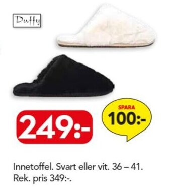 Innetoffel. Svart eller vit. 36-41