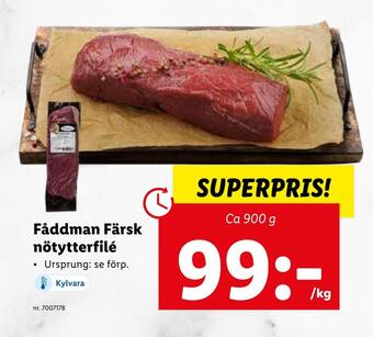 Lidl Fåddman färsk nötytterfilé erbjuda