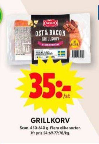 ICA Maxi Scan ost & bacon grillkorv erbjuda