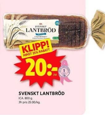ICA Kvantum Svenskt lantbröd erbjuda