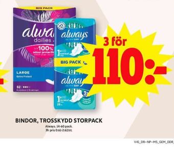 ICA Maxi Always bindor erbjuda