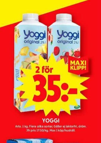ICA Maxi Yoggi yoghurt erbjuda