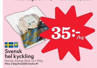 Hemköp Svensk hel kyckling erbjuda