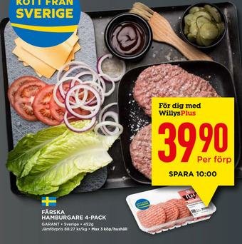 Willys Färska hamburgare 4-pack erbjuda