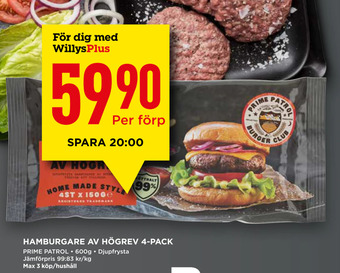 Willys Hamburgare av högrev 4-pack erbjuda