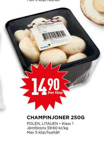 Willys Champinjoner 250g erbjuda