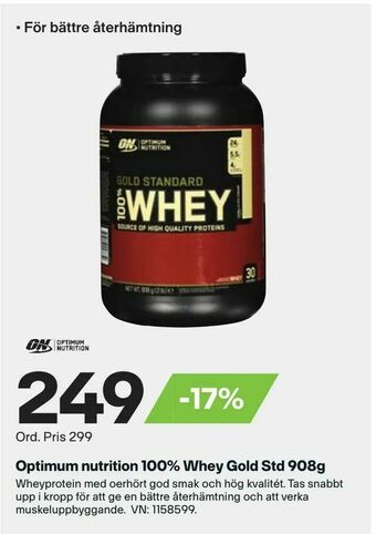 XXL Optimum nutrition 100% whey gold std 908g erbjuda