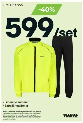 XXL White Commuter Rain Set (jacket/pants) usx, Unisex erbjuda