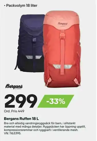 XXL Bergans Ruffen 18 L erbjuda