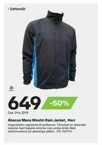 XXL Abacus Mens Westin Rain Jacket, Herr erbjuda