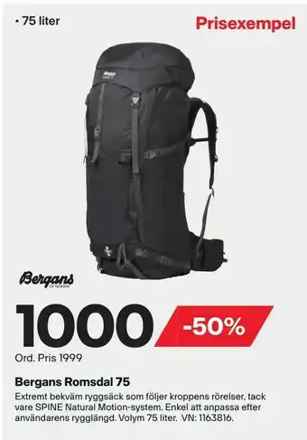 XXL Bergans romsdal 75 erbjuda