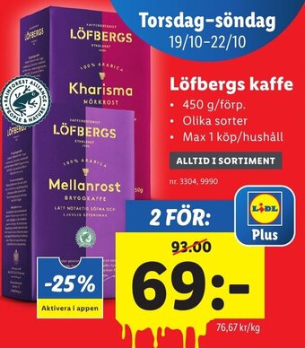 Lidl Löfbergs kaffe erbjuda