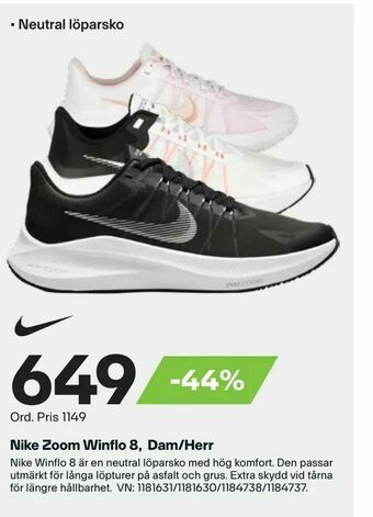 XXL Nike Zoom Winflo 8, Dam/Herr erbjuda