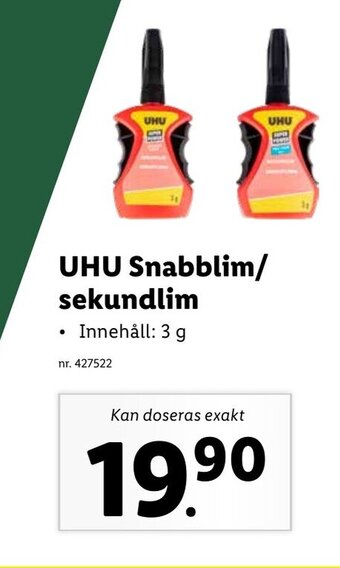 Lidl UHU Snabblim/ sekundlim erbjuda