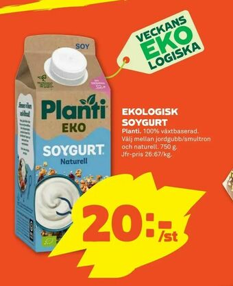 Stora Coop Ekologisk soygurt erbjuda