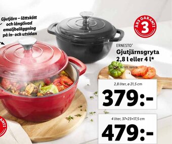 Lidl ERNESTOⓇ Gjutjärnsgryta 2,8 l eller 4 l erbjuda