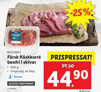 Lidl BUTCHER'S Färsk fläskkarré benfri i skivor erbjuda