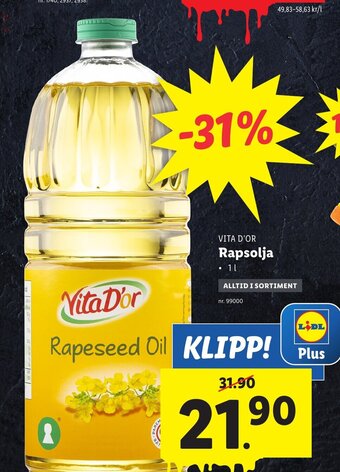Lidl VITA D'OR Rapsolja erbjuda