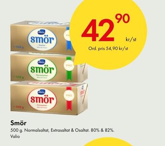 Smör 500 g. Normalsaltat, Extrasaltat & Osaltat. 80% & 82%. Valio