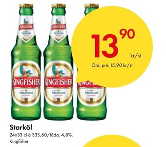 Snabbgross Starköl 24x33 cl à 333,60/låda. 4,8%. Kingfisher erbjuda
