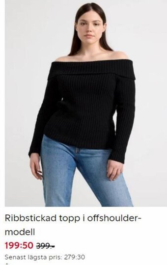 Ribbstickad topp i offshoulder- modell