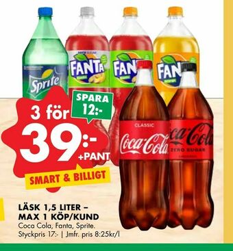 ÖoB Läsk 1,5 liter - max 1 köp/kund erbjuda