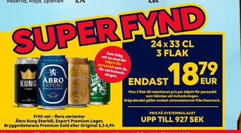 Border Shop Åbro kung starköl, export premium lager, bryggmästarens premium gold eller original 5,2-5,9% erbjuda