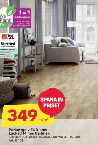 Byggmax Parkettgolv Ek 3-stav Lackad 14 mm Barlinek erbjuda